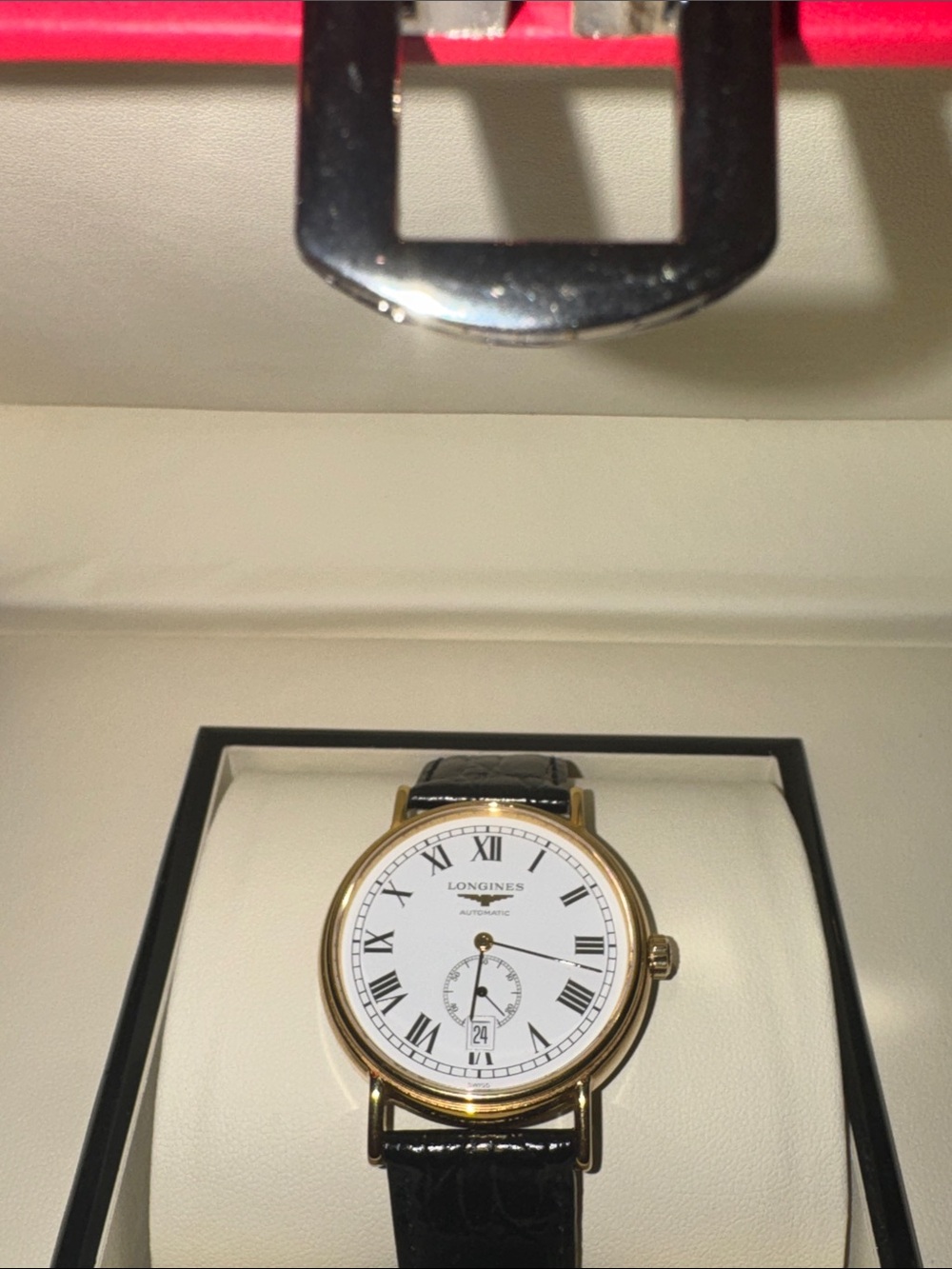 Longines Presence Automatic Yellow Gold PVD Black Leather Mens Watch - Picture 15 of 16